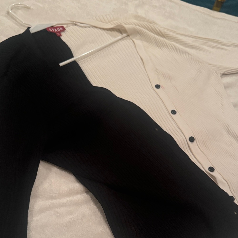STAUD Two-Tone Black and Cream Cardigan